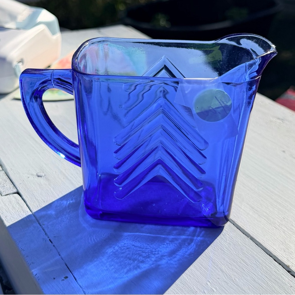 Vintage Hazel Atlas Chevron Cobalt Blue Glass Creamer